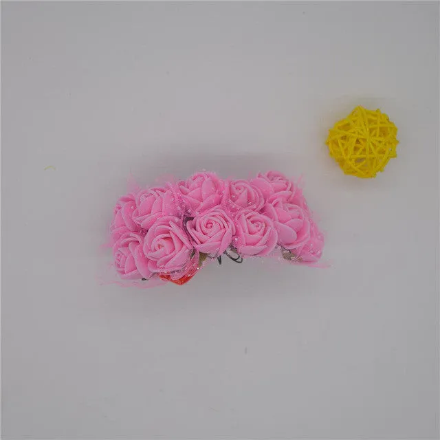 12pcs/lot Mini Artificial Rose Flowers Party Wedding decoration for home PE Foam flowers wreaths Artificial 2-2.5cm Head 6z