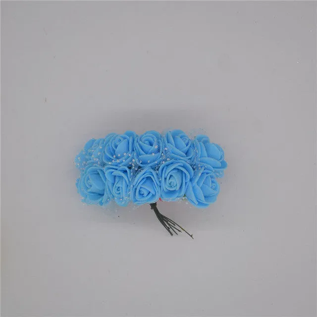 12pcs/lot Mini Artificial Rose Flowers Party Wedding decoration for home PE Foam flowers wreaths Artificial 2-2.5cm Head 6z