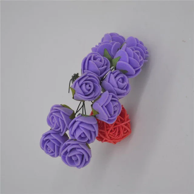 12pcs/lot Mini Artificial Rose Flowers Party Wedding decoration for home PE Foam flowers wreaths Artificial 2-2.5cm Head 6z