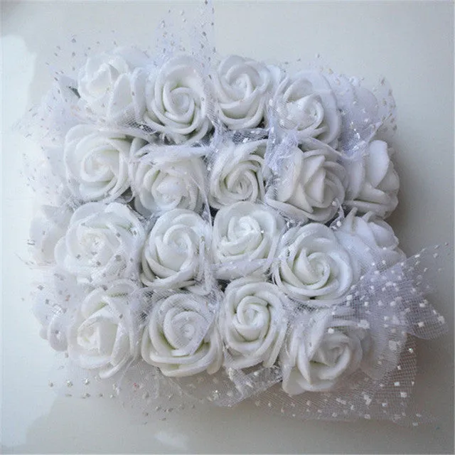 12pcs/lot Mini Artificial Rose Flowers Party Wedding decoration for home PE Foam flowers wreaths Artificial 2-2.5cm Head 6z