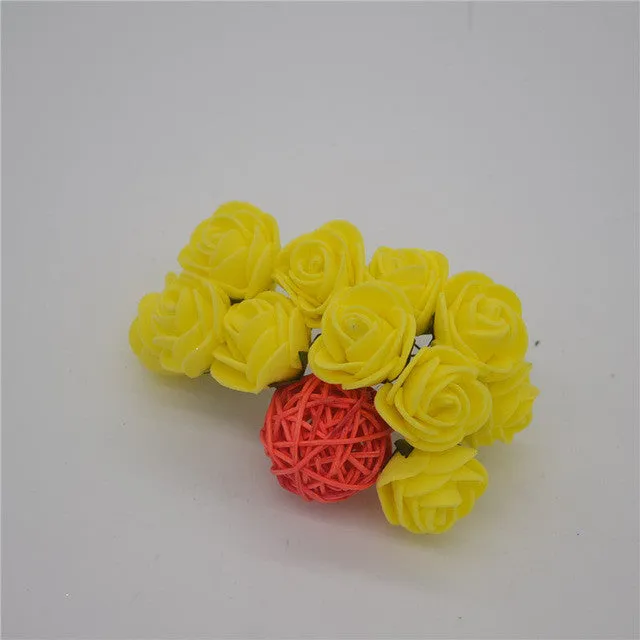 12pcs/lot Mini Artificial Rose Flowers Party Wedding decoration for home PE Foam flowers wreaths Artificial 2-2.5cm Head 6z