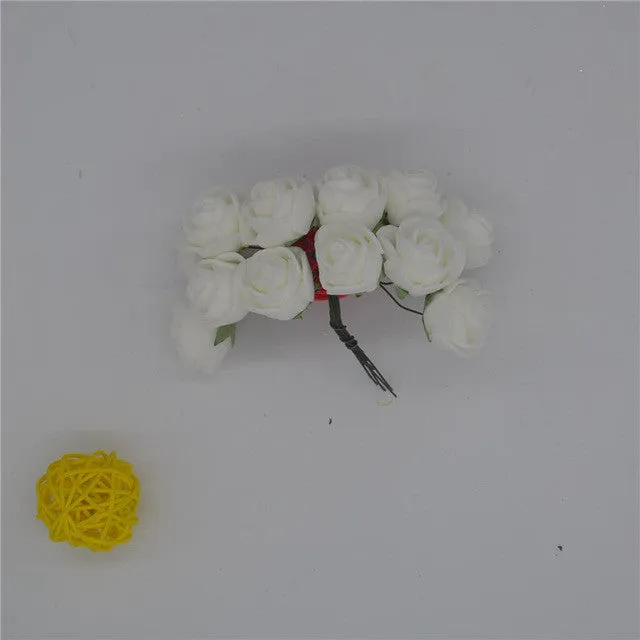 12pcs/lot Mini Artificial Rose Flowers Party Wedding decoration for home PE Foam flowers wreaths Artificial 2-2.5cm Head 6z