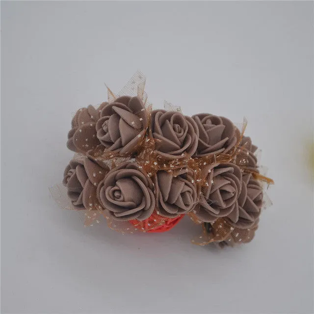 12pcs/lot Mini Artificial Rose Flowers Party Wedding decoration for home PE Foam flowers wreaths Artificial 2-2.5cm Head 6z