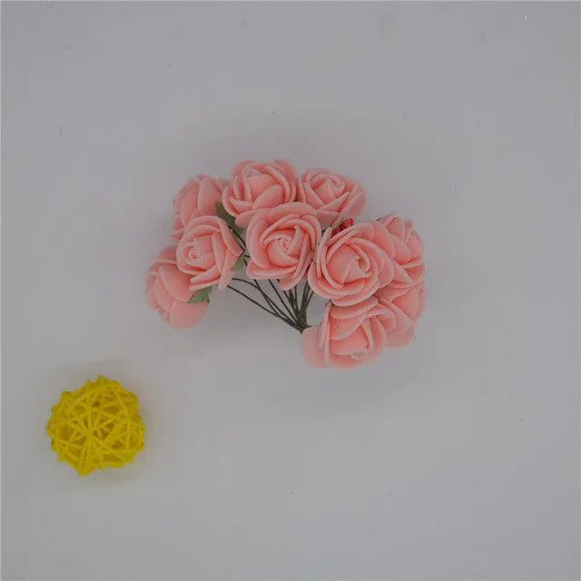 12pcs/lot Mini Artificial Rose Flowers Party Wedding decoration for home PE Foam flowers wreaths Artificial 2-2.5cm Head 6z