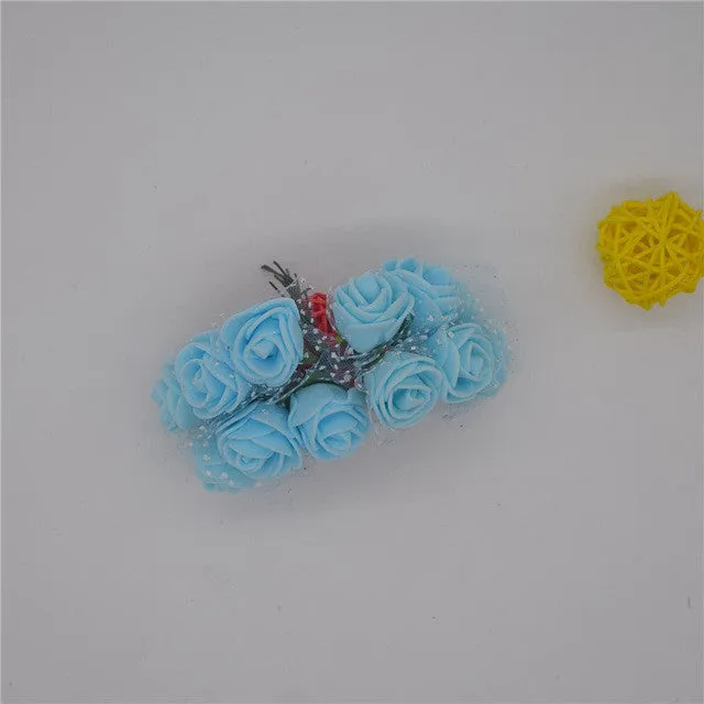 12pcs/lot Mini Artificial Rose Flowers Party Wedding decoration for home PE Foam flowers wreaths Artificial 2-2.5cm Head 6z