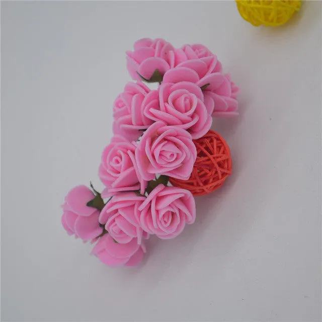 12pcs/lot Mini Artificial Rose Flowers Party Wedding decoration for home PE Foam flowers wreaths Artificial 2-2.5cm Head 6z