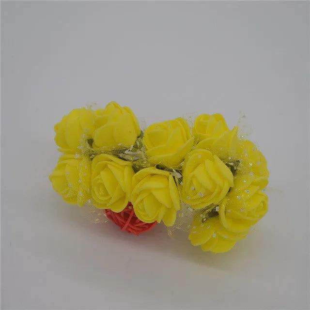 12pcs/lot Mini Artificial Rose Flowers Party Wedding decoration for home PE Foam flowers wreaths Artificial 2-2.5cm Head 6z