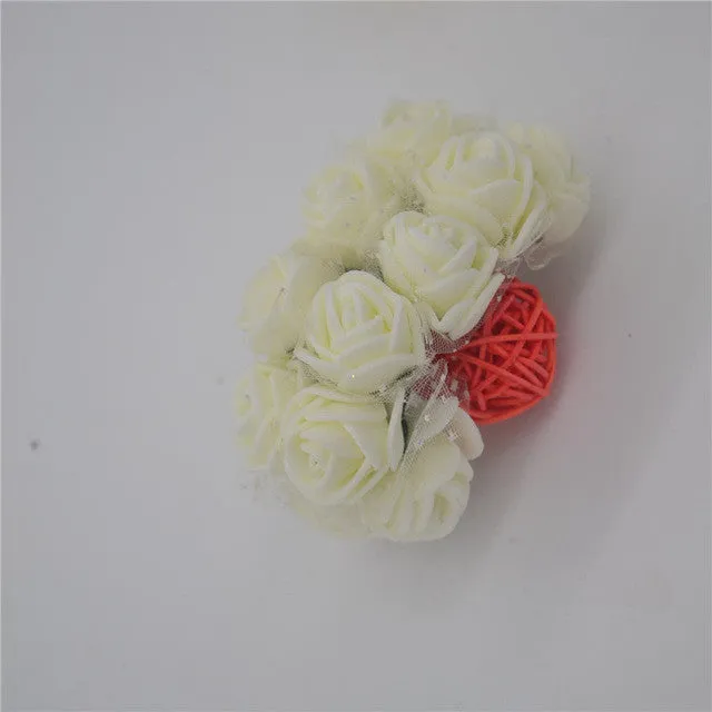 12pcs/lot Mini Artificial Rose Flowers Party Wedding decoration for home PE Foam flowers wreaths Artificial 2-2.5cm Head 6z