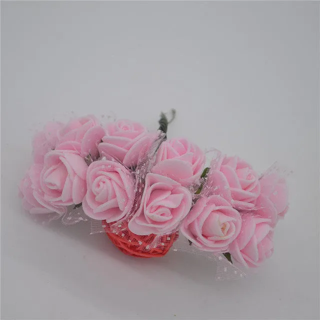 12pcs/lot Mini Artificial Rose Flowers Party Wedding decoration for home PE Foam flowers wreaths Artificial 2-2.5cm Head 6z