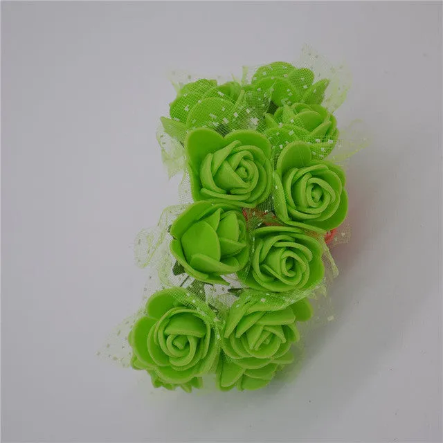 12pcs/lot Mini Artificial Rose Flowers Party Wedding decoration for home PE Foam flowers wreaths Artificial 2-2.5cm Head 6z