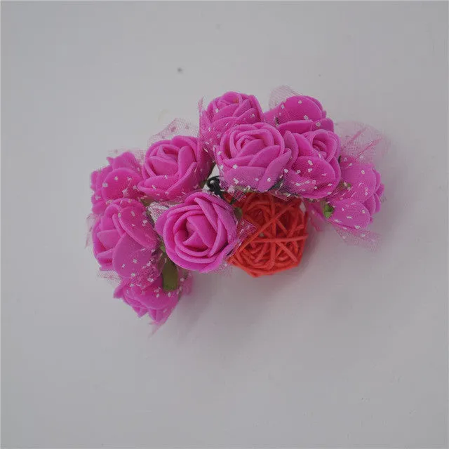 12pcs/lot Mini Artificial Rose Flowers Party Wedding decoration for home PE Foam flowers wreaths Artificial 2-2.5cm Head 6z