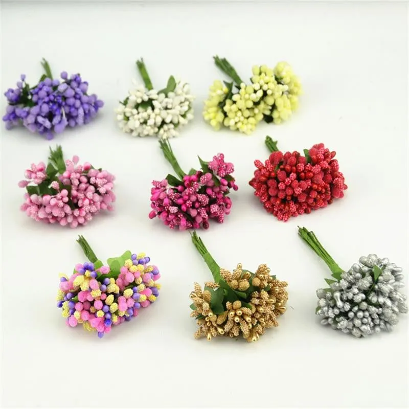 12pcs/lot Mulberry stems Artificial Flowers Stamen /DIY Pistils For Flowers Heads Wedding Scrapbooking Wire Craft Decoration