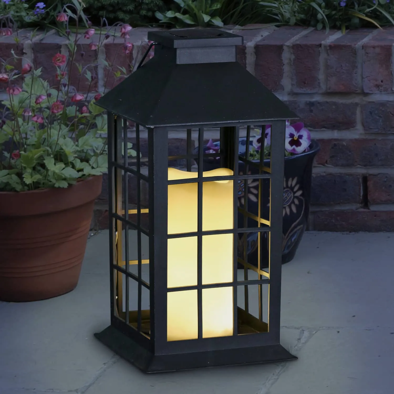 2 Piece Solar Window Pane Plastic Lantern Set with Candles Included, 11.5 Inch