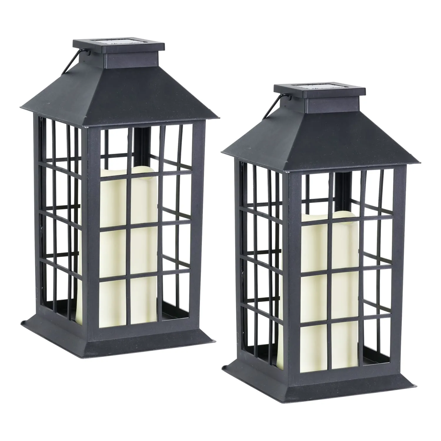 2 Piece Solar Window Pane Plastic Lantern Set with Candles Included, 11.5 Inch