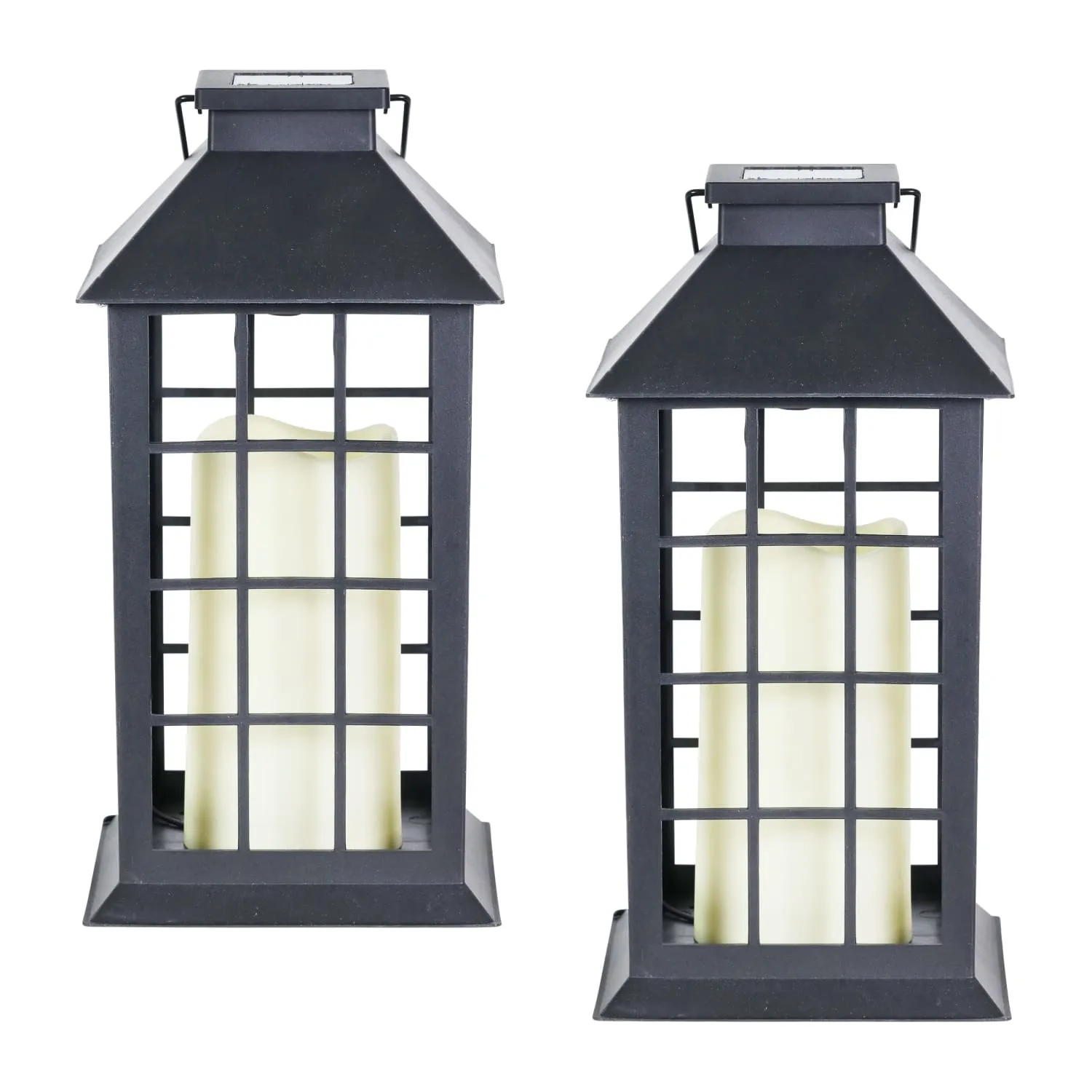 2 Piece Solar Window Pane Plastic Lantern Set with Candles Included, 11.5 Inch