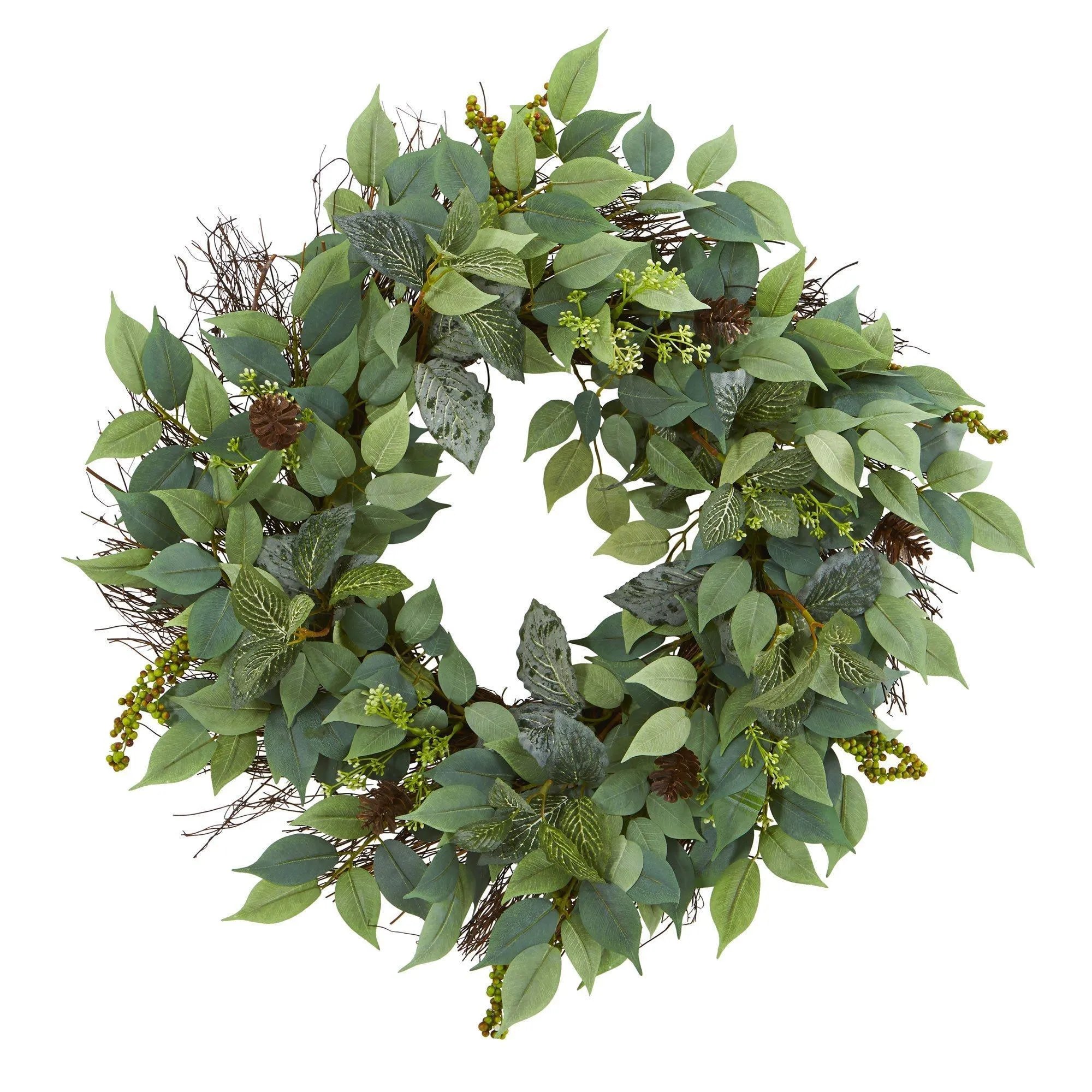 23” Mix Royal Ruscus, Fittonia and Berries Artificial Wreath