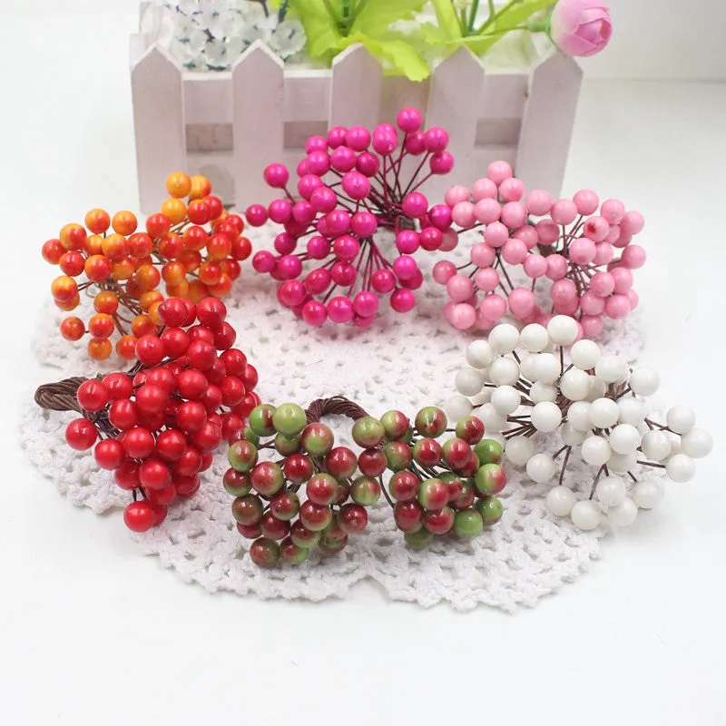 25Pcs 50heads 0.6cm Berry Bacca Artificial Flower For Wedding Decoration DIY Scrapbooking Decorative Wreath Fake Flowers