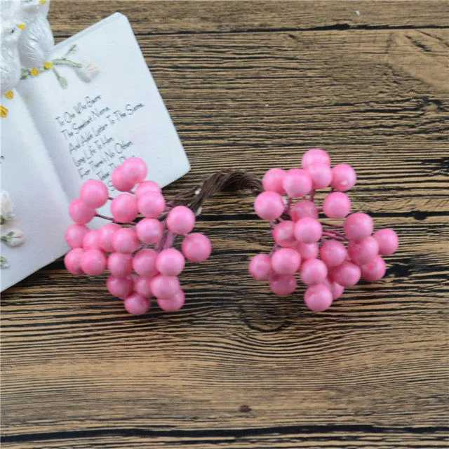 25Pcs 50heads 0.6cm Berry Bacca Artificial Flower For Wedding Decoration DIY Scrapbooking Decorative Wreath Fake Flowers