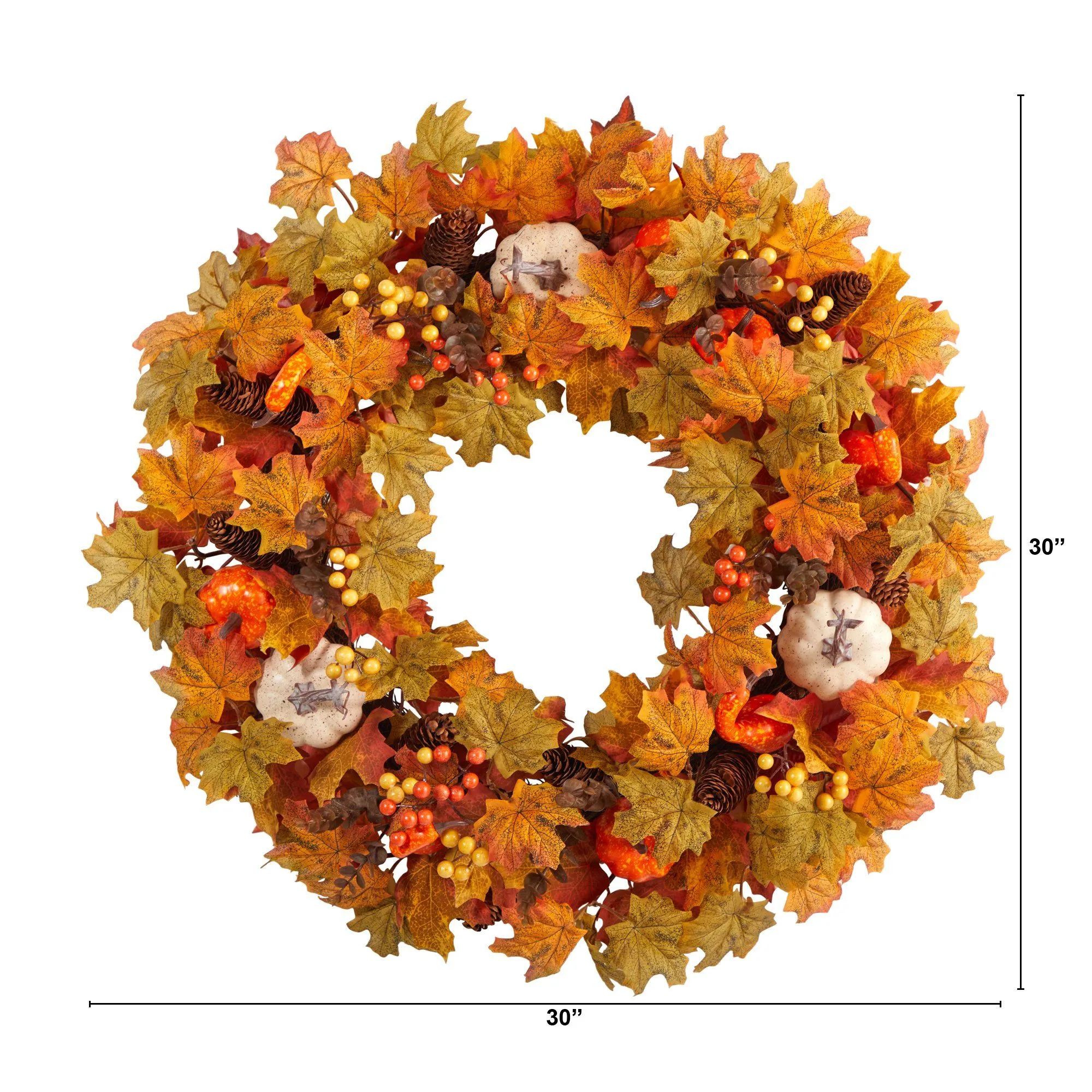 30” Autumn Pumpkin and Maple Leaf Artificial Fall Wreath