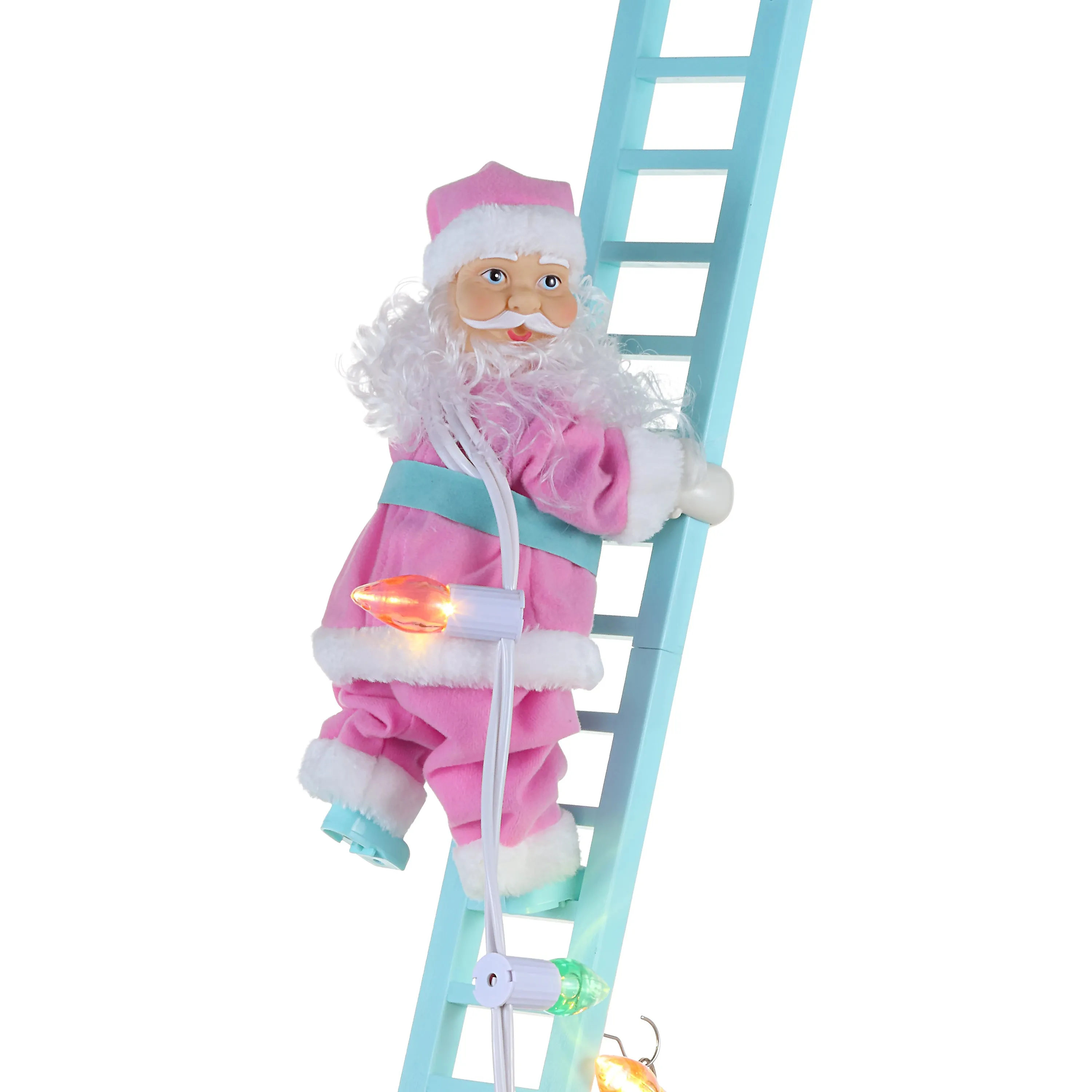 43 in. Animated Pastel Ladder Climbing White Santa