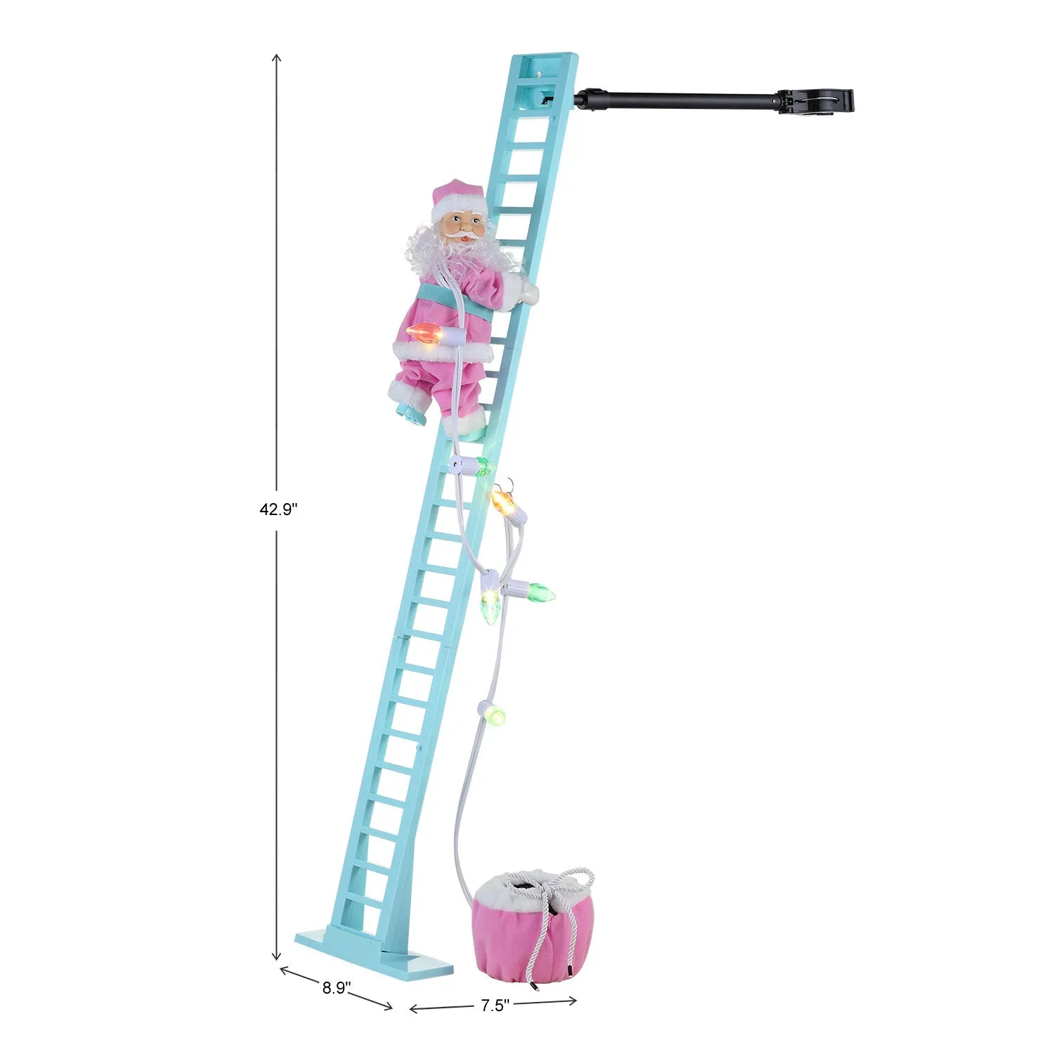 43 in. Animated Pastel Ladder Climbing White Santa