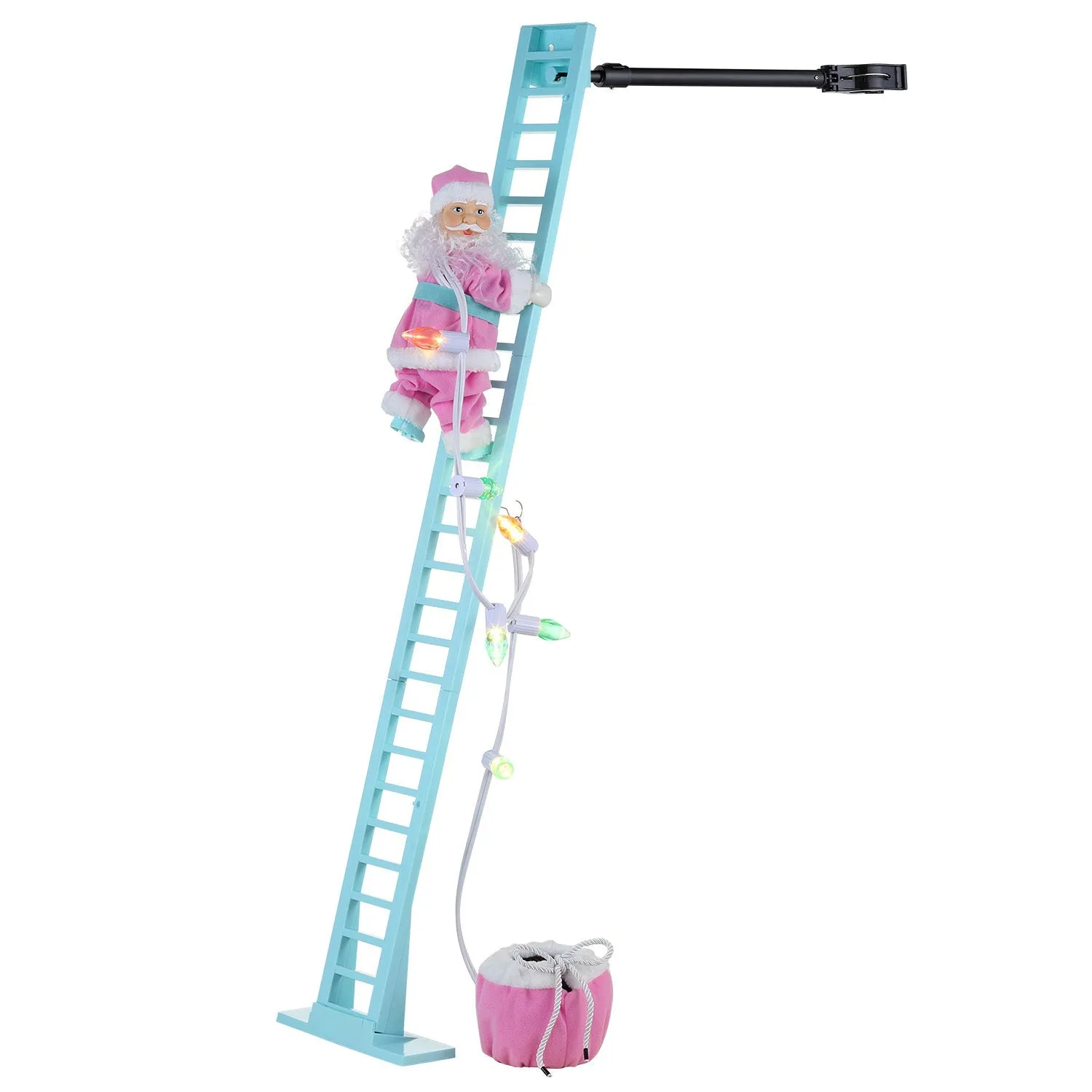 43 in. Animated Pastel Ladder Climbing White Santa