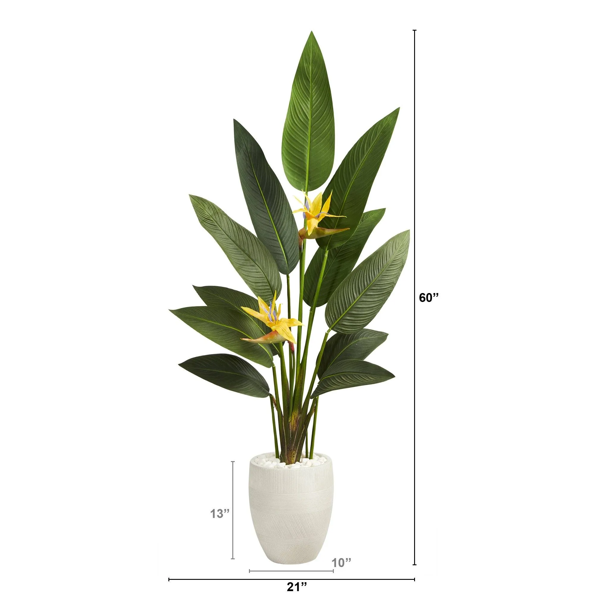 5’ Bird of Paradise Artificial Plant in White Planter (Real Touch)