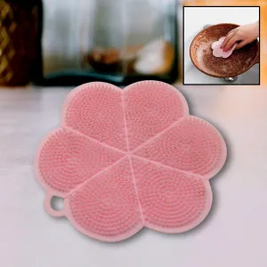 7215 Multifunction Silicone Sponge Dish Washing Kitchen Scrubber, Dishwashing Brush Silicone Kitchen Brush Flower Shape Cleaning Brushes for Home Restaurant Easy Cleaning Tool Heat-Resistant Mat Kitchen Home Gadgets (1 Pc)