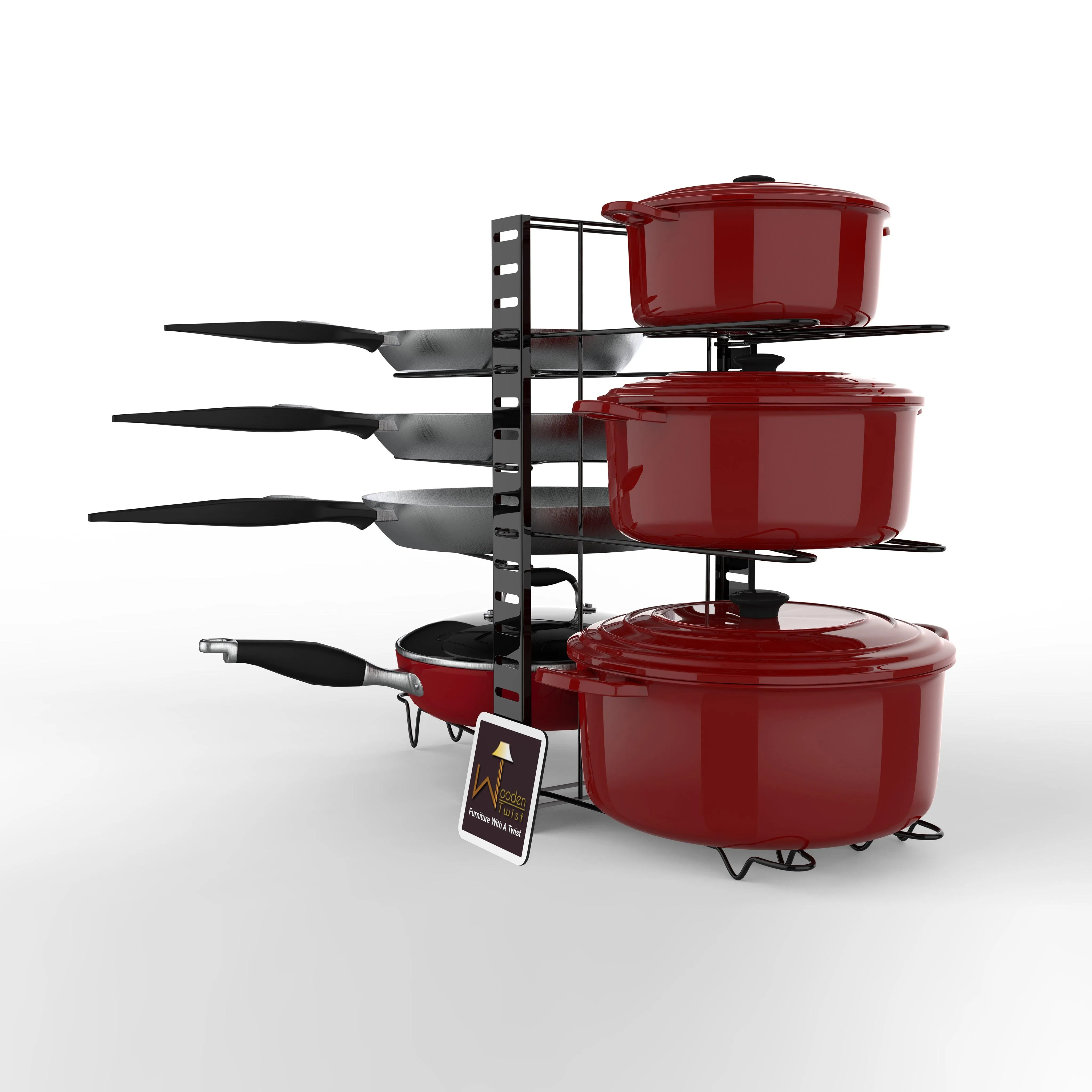 8 Tiers Large Capacity Adjustable Iron Pots and Pans Holder Rack Organizer with 3 DIY Methods