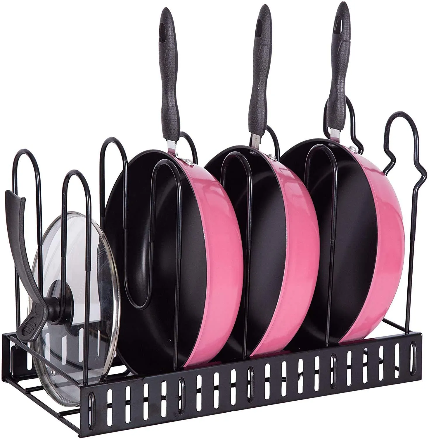 8 Tiers Large Capacity Adjustable Iron Pots and Pans Holder Rack Organizer with 3 DIY Methods