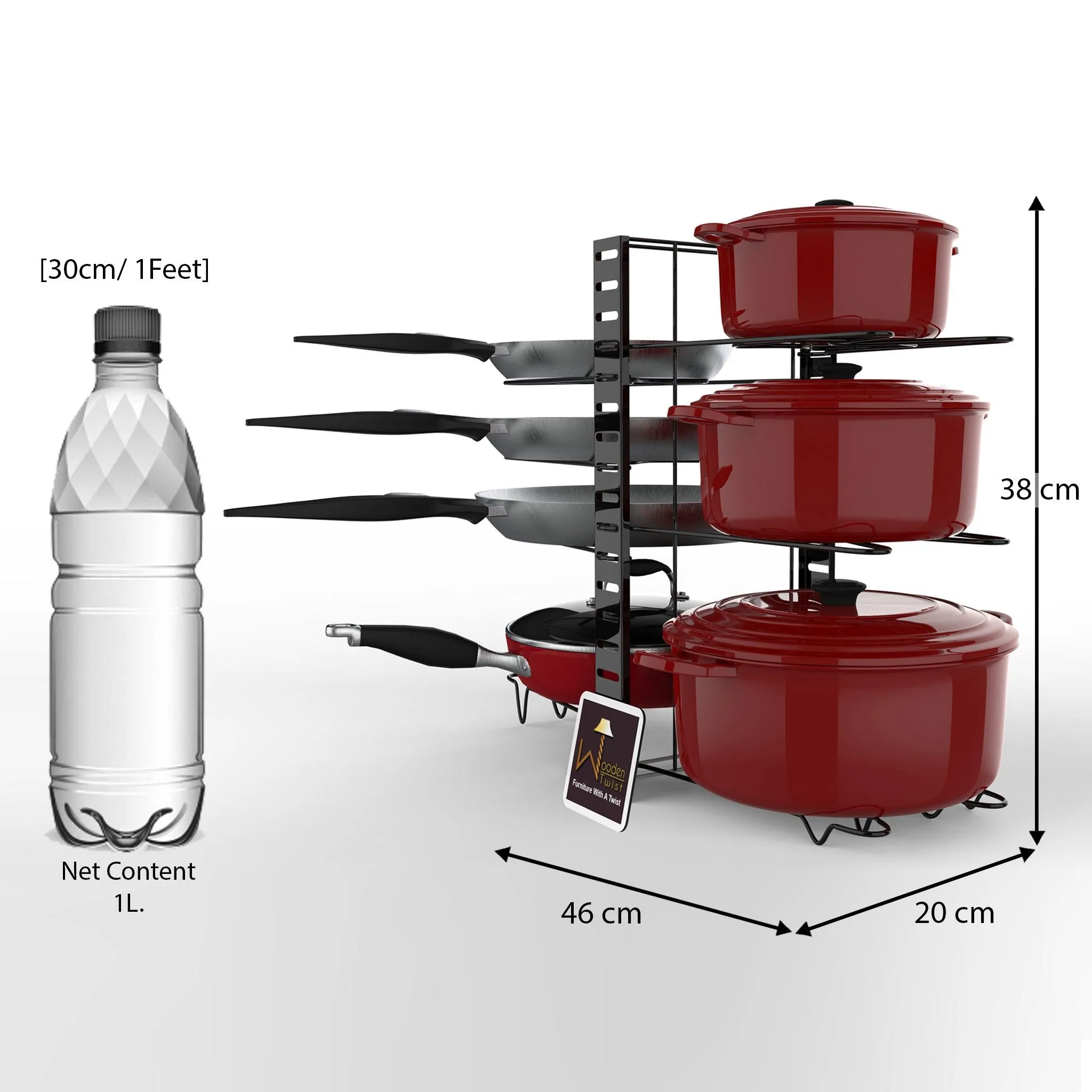 8 Tiers Large Capacity Adjustable Iron Pots and Pans Holder Rack Organizer with 3 DIY Methods