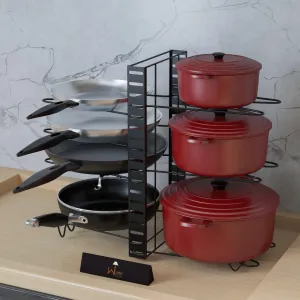 8 Tiers Large Capacity Adjustable Iron Pots and Pans Holder Rack Organizer with 3 DIY Methods