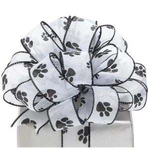 #9 Black Paw Print Sheer Wired Ribbon