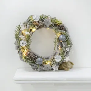 9" Pre-Lit Wooden Stick Wreath Christmas Xmas Decoration