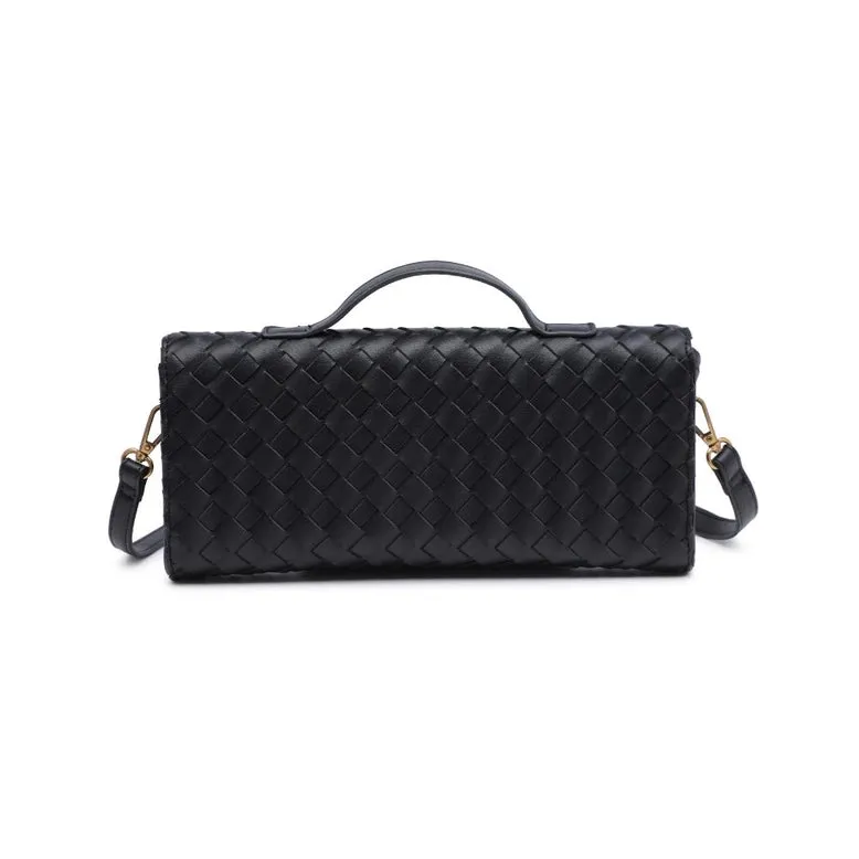 Ada Top Handle Woven East West Clutch Crossbody Black