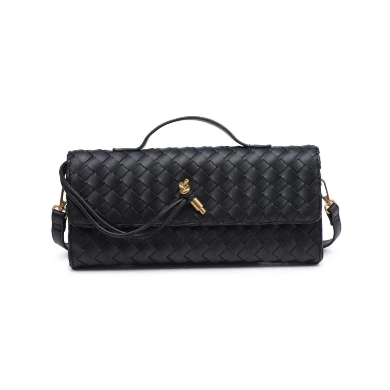 Ada Top Handle Woven East West Clutch Crossbody Black