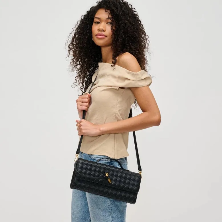 Ada Top Handle Woven East West Clutch Crossbody Black