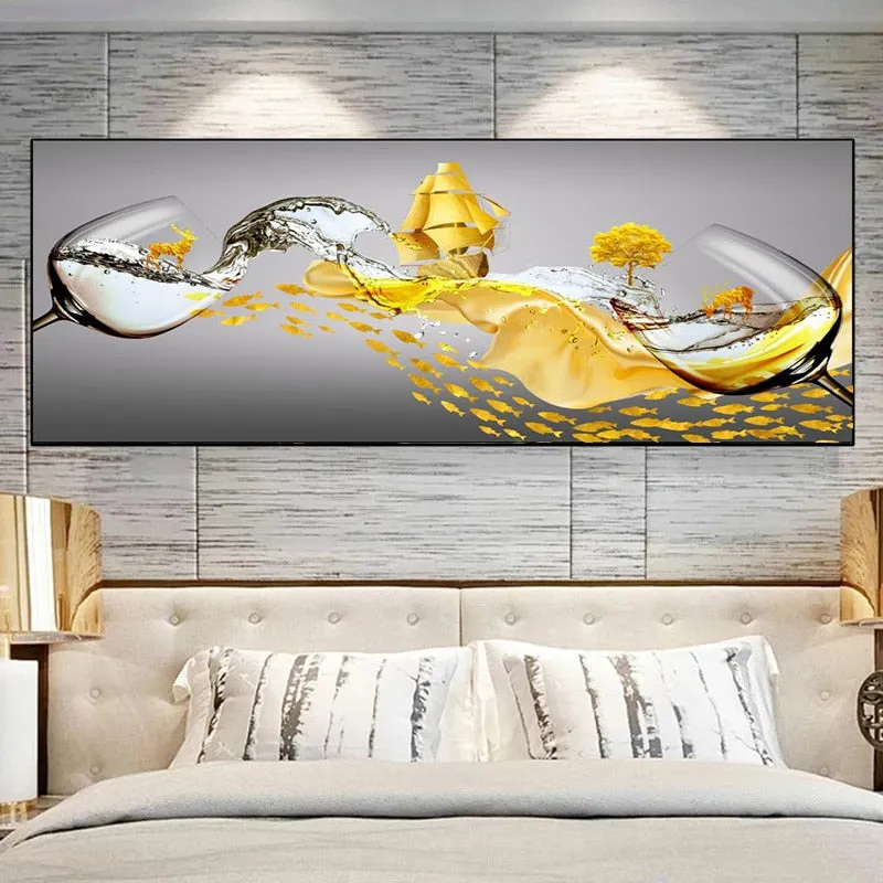 Art mural Modern Abstract Golden Wine