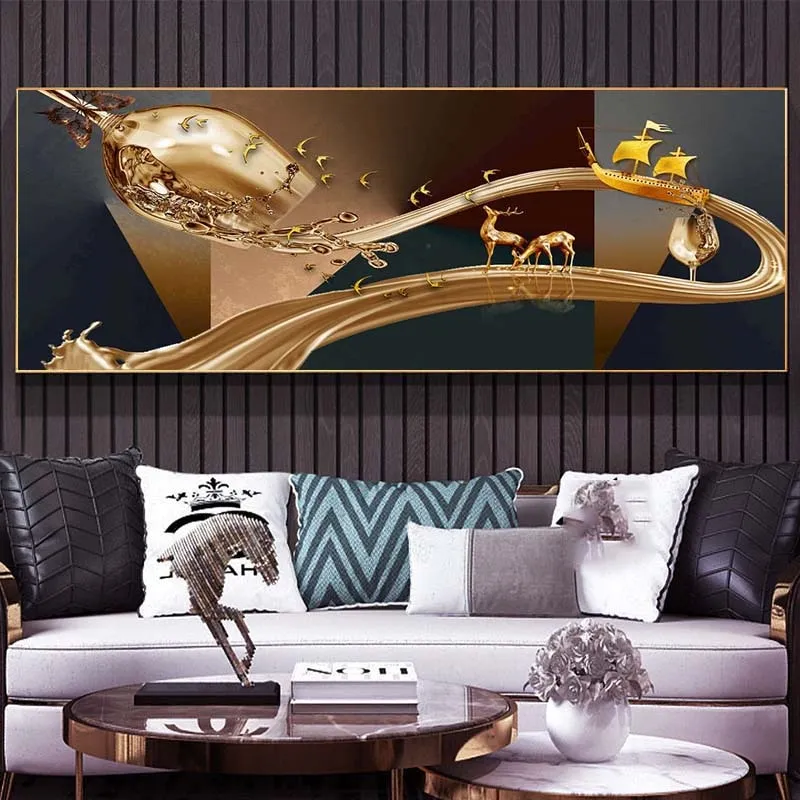 Art mural Modern Abstract Golden Wine