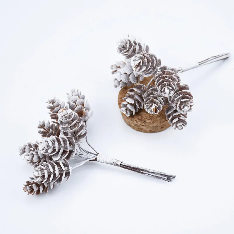 Artificial Christmas Pine Cones Wired Picks - Winter Snow