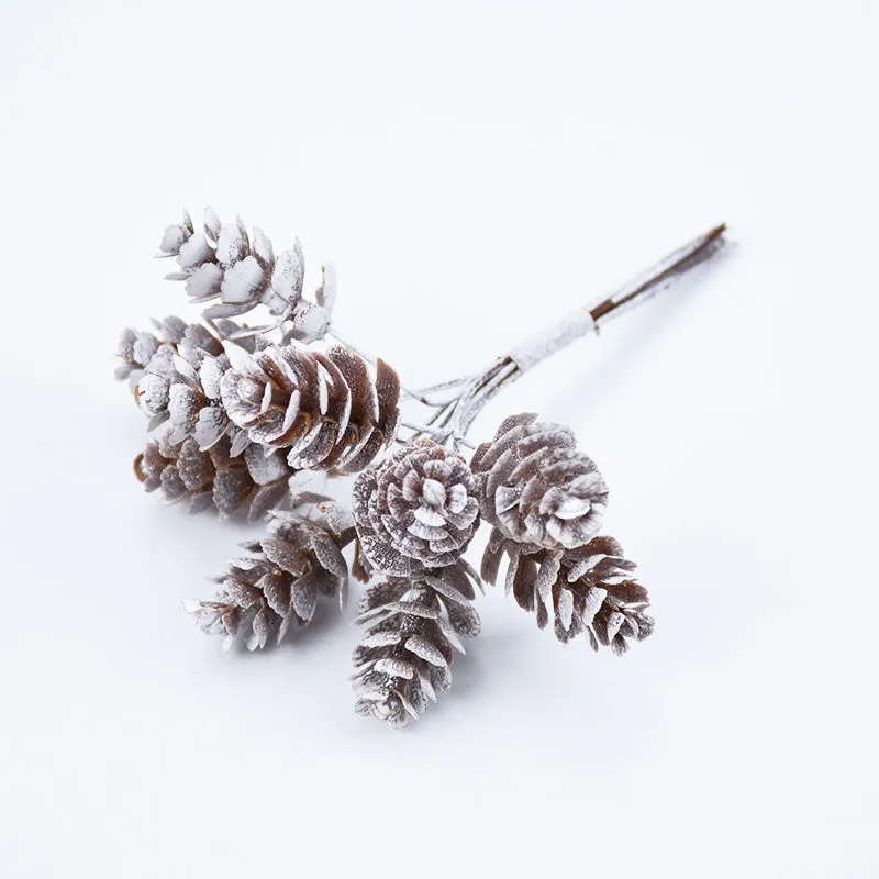 Artificial Christmas Pine Cones Wired Picks - Winter Snow