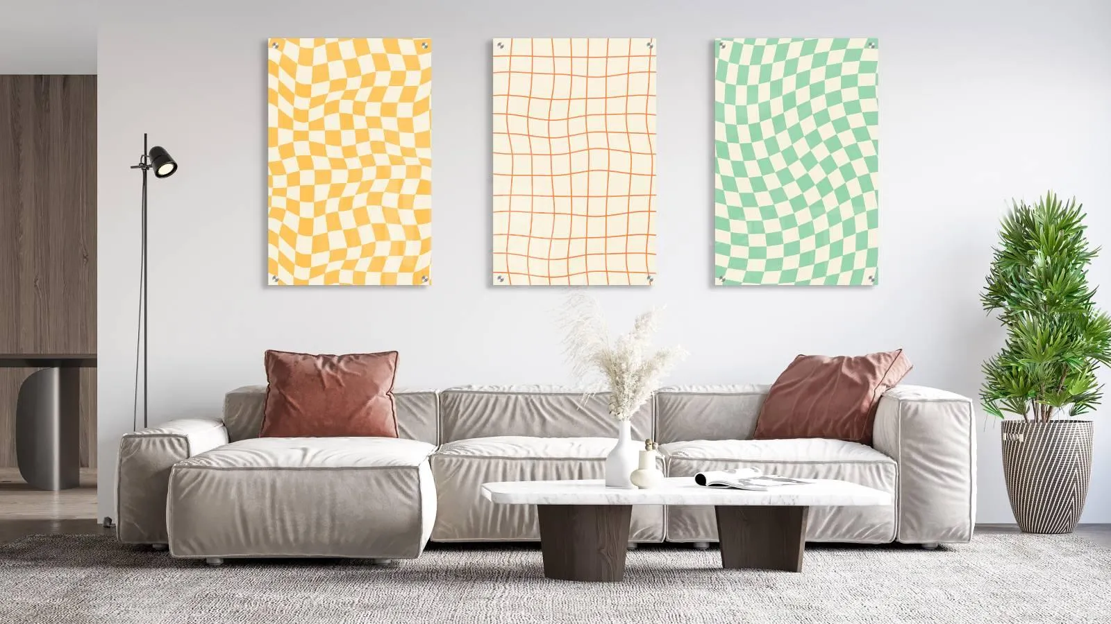 Checked Pattern Set of 3 Prints Modern Wall Art Modern Artwork