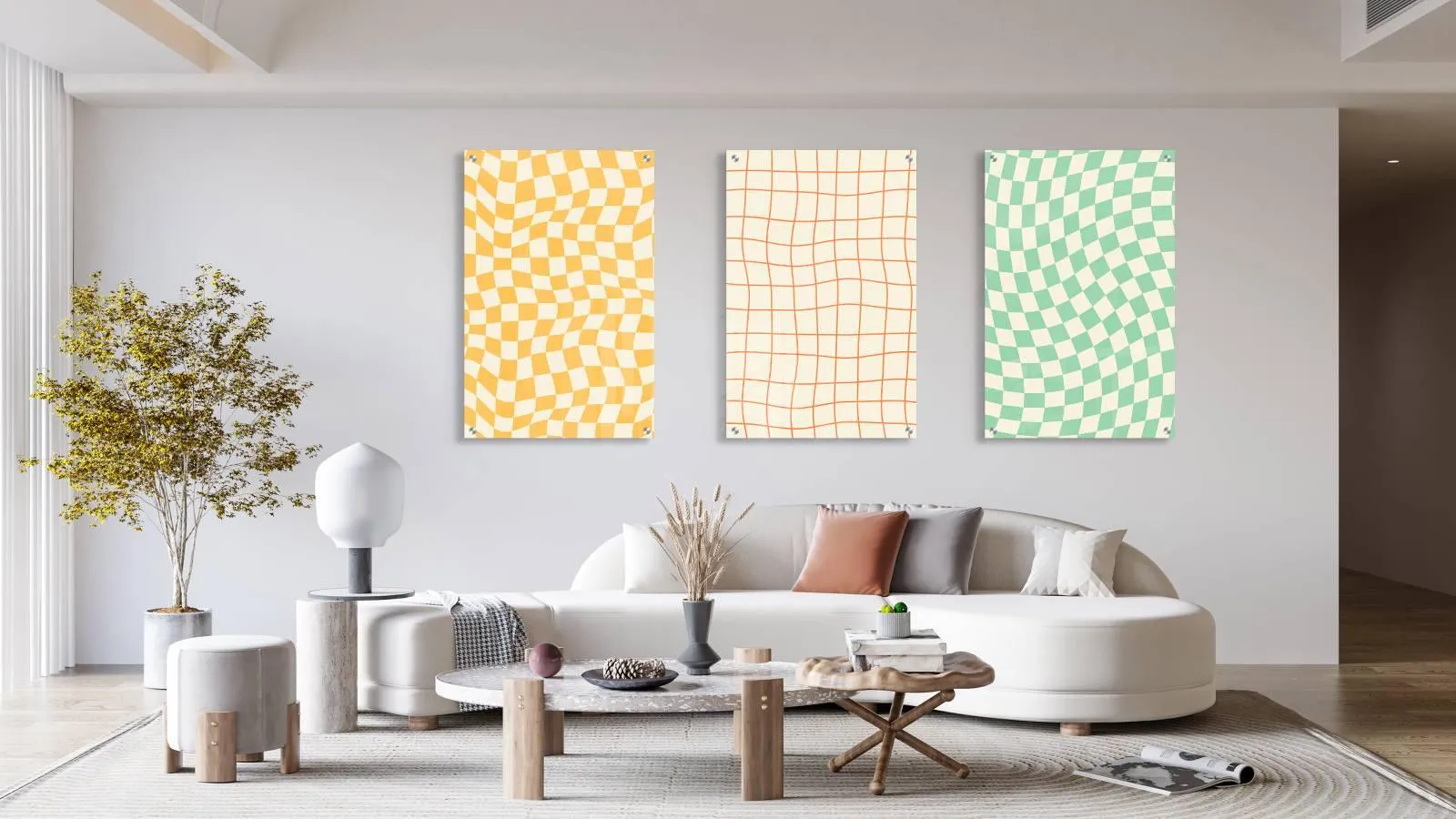 Checked Pattern Set of 3 Prints Modern Wall Art Modern Artwork