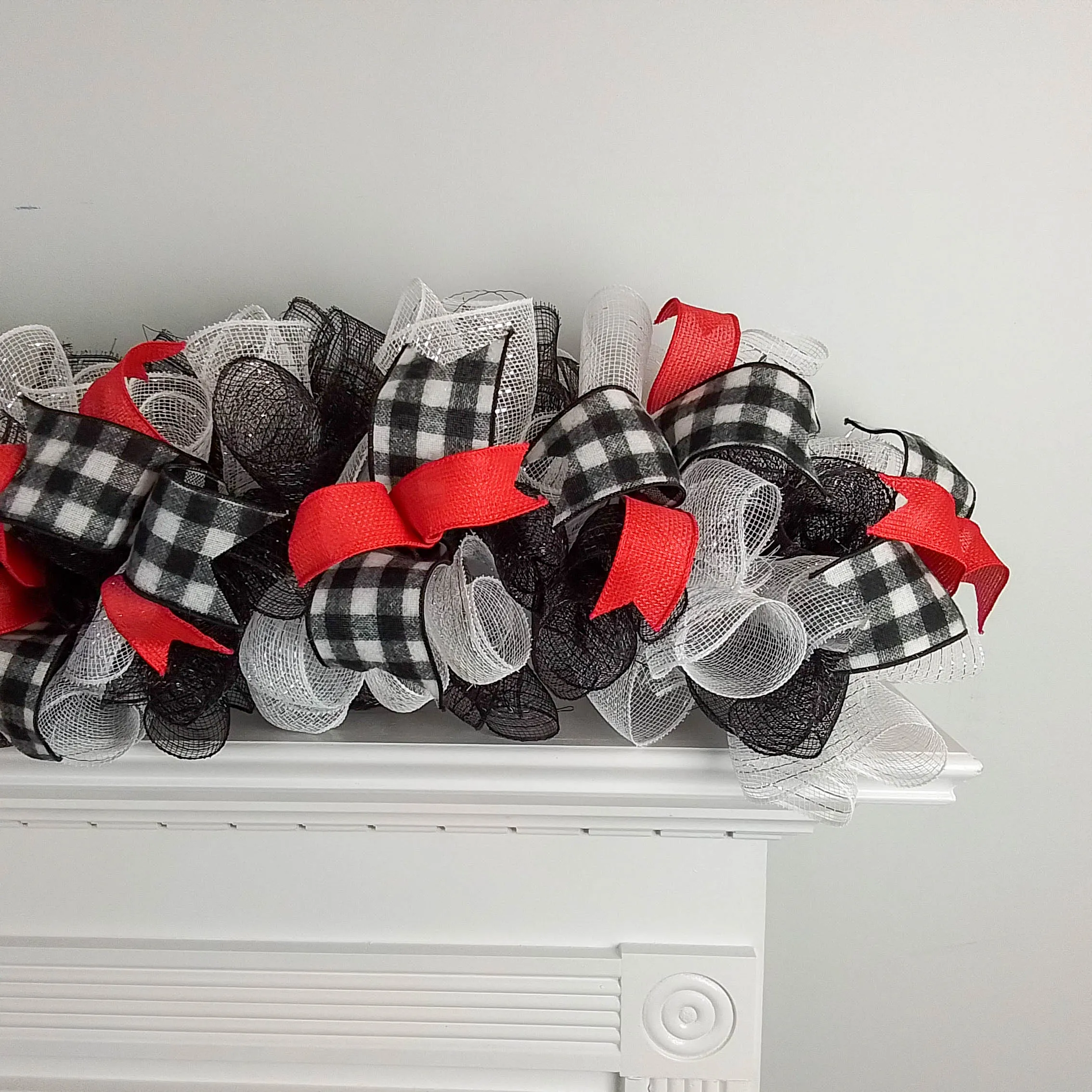 Christmas Garland for Staircase or Mantel Decor - Red, Black, and White