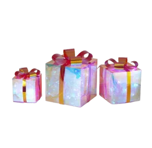 Christmas Iridescent Gift / Present Trio Set LED lights 16”, 12”, 8”