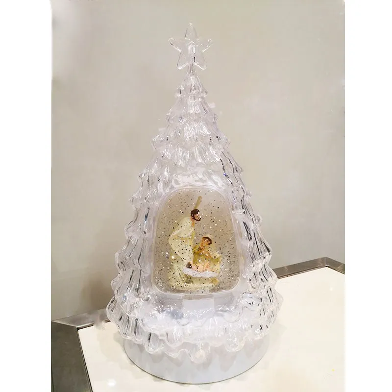 Christmas White LED Snow Globe Water Lantern with Clear Tree Design