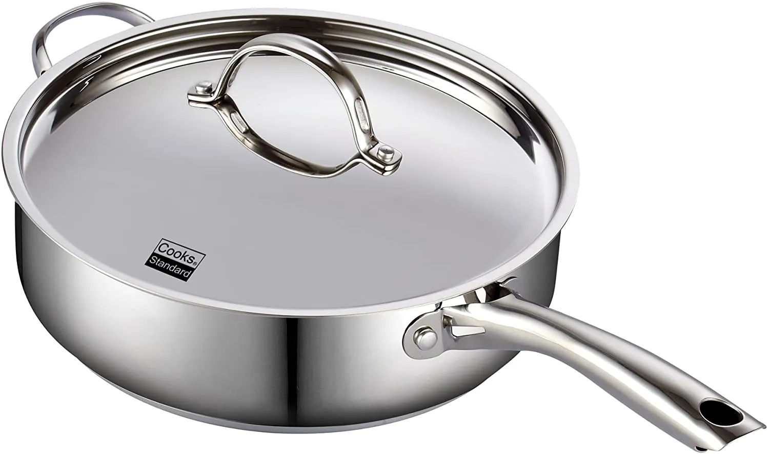 Cooks Standard Classic Stainless Steel Saute Pan 11-inch, 5 Quart Induction Cookware Deep Frying Pan Cooking Skillet with Lid, Stay-Cool Handle