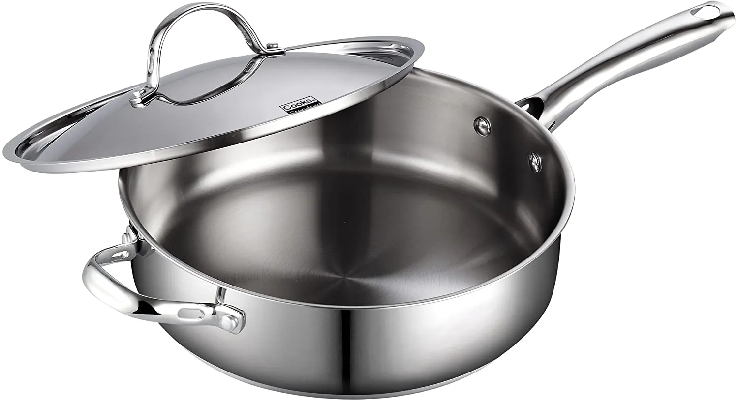 Cooks Standard Classic Stainless Steel Saute Pan 11-inch, 5 Quart Induction Cookware Deep Frying Pan Cooking Skillet with Lid, Stay-Cool Handle