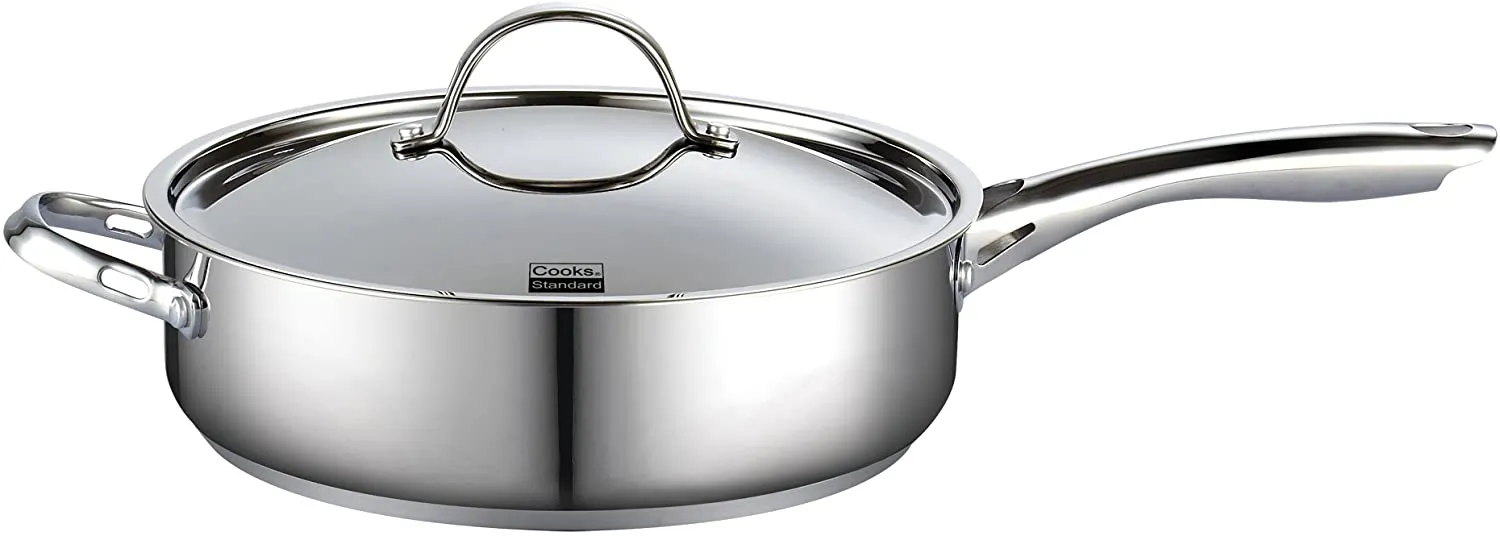 Cooks Standard Classic Stainless Steel Saute Pan 11-inch, 5 Quart Induction Cookware Deep Frying Pan Cooking Skillet with Lid, Stay-Cool Handle