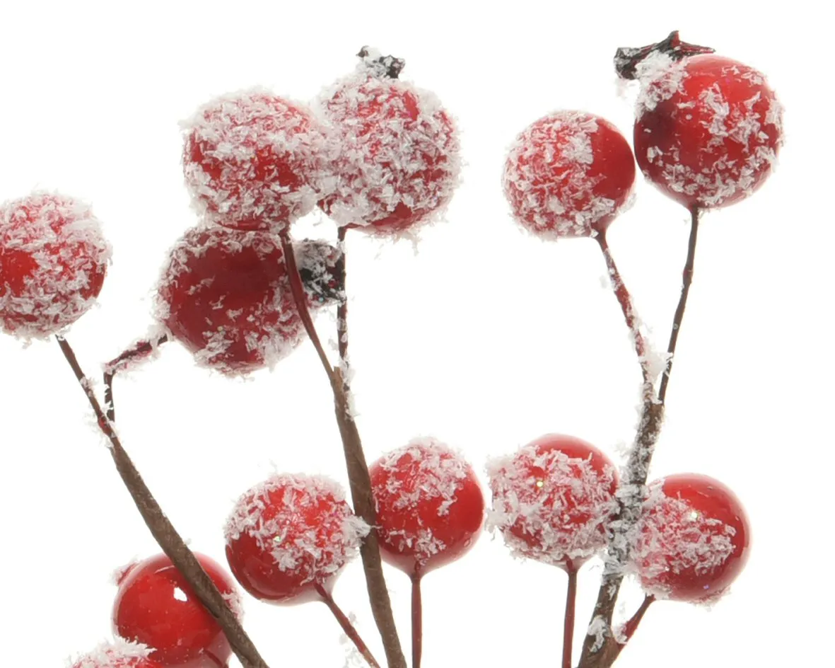 Decoris 15cm Red Hanging Berries with Snow